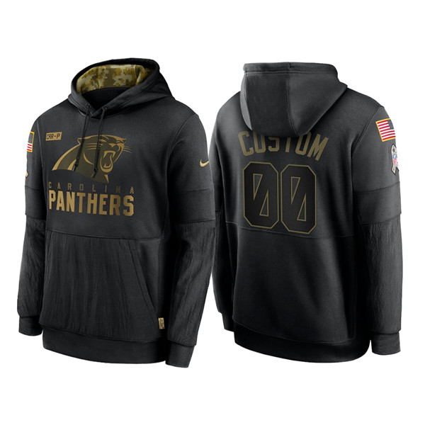Men's Carolina Panthers Black 2020 Customize Salute to Service Sideline Therma Pullover Hoodie